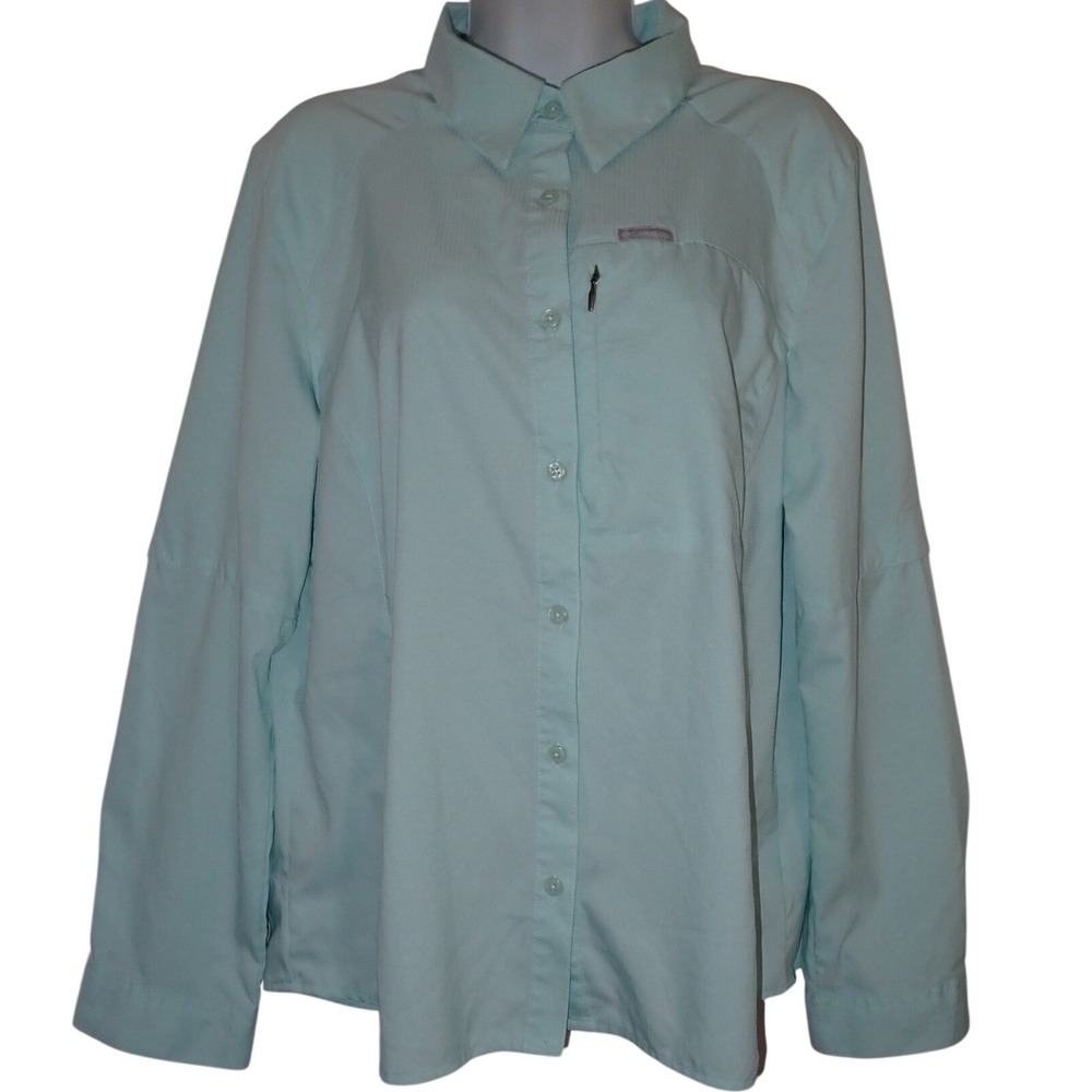 Columbia Vented Fishing‎ Shirt Mens XL Pale Blue Roll Tab Wicking Travel